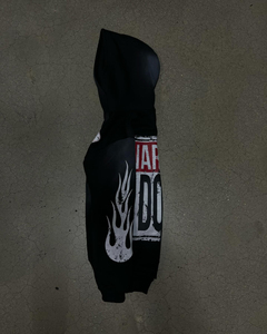 Sudadera con capucha negra personalizada de alta calidad para hombre con llamas blancas y gráficos Dolo Streetwear - Product Image 4
