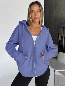 Sudadera con capucha informal extragrande con cremallera y estampado personalizado para otoño/invierno, con logo frontal, tejido transpirable anti-bolitas para mujer - Product Image 3