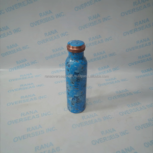 Bouteille en cuivre émaillé bleu avec motif de poissons et coraux sous-marins, design classique, bouchon à vis, vaisselle pour la maison, le bureau et les voyages - Product Image 4