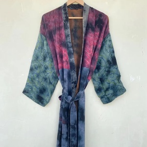 Hermoso Arco Iris Tie Dye Kimono de seda Robe Beach Cover Up Kimono de seda Ropa de verano Vestido Largo de seda - Product Image 1