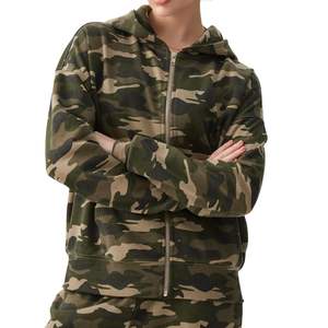 Sweat-shirt à capuche zippé camouflage pour femme, en molleton de coton, avec logo personnalisé, style streetwear oversize, vente en gros OEM - Product Image 2