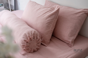 Customized Bedding Set 100% Washed Cotton Color Rose Pink High Quality Bedding Set 3 Pieces Pillow case Elastic Mattress cover - Product Image 3