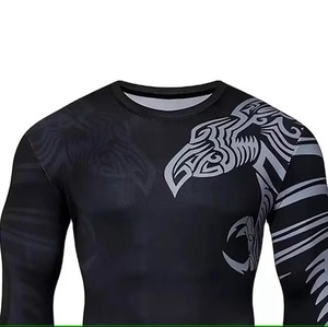 Mat Black Sublimation Compression Full Shirt Burn out Use Breathable <b>Stretch</b> Fit <b>Men</b> Compression Shirt Wholesale Supplier - Product Image 2