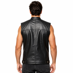 <b>Men's</b> Premium Quilted Genuine Leather Biker <b>Vest</b> Vintage Motorcycle Waistcoat Slim Fit Sleeveless Jacket Streetwear Fashion - Product Image 2