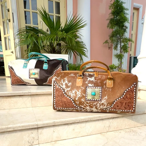 กระเป๋าดัฟเฟิลกระเป๋าเดินทางหนังวัวพร้อมอุปกรณ์สำหรับเดินทางกระเป๋าหนังวัวพร้อมกิ๊บติดผมสีเทอร์ควอยซ์ - Product Image 5