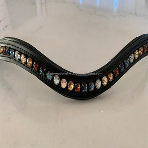 Bracelet à sourcils de cheval en cuir véritable noir, bande fait à la main vide de toutes les tailles et formes personnalisées avec chaîne en cristal en or et en topaze de 8mm - Product Image 5