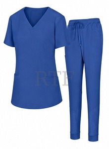 Ensemble de blouses médicales unisexes de qualité supérieure à col en V et extensibles – Uniforme médical 100 % coton écologique avec pantalon cargo |   Du brut au raffiné - Product Image 5