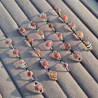 Bagues ajustables en alliage d'argent et laiton, ornées de pierres naturelles de cornaline, style bohème, couleur orange, pour mariage, collection unisexe en gros
