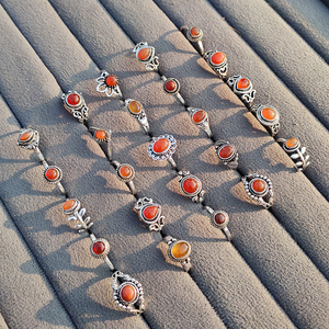 Fiery Essence Carnelian <b>Rings</b> Vintage Style <b>Adjustable</b> Silver Brass Bohemian Orange Stone Wedding Unisex Bulk Collection - Product Image 3