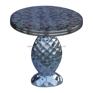 Elegante Mesa Auxiliar de Metal Pulido, Estilo Moderno, Antiguo y Tradicional, con Diseño de Flores Pintadas en Esmalte en la Superficie y Base de Lujo - Product Image 1