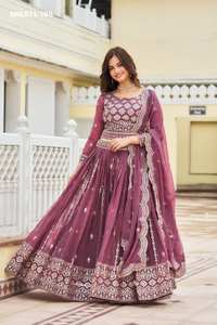 Mejor tela, nueva variedad de georgette sintética con hilo, bordado Jari y trabajo de bordado, conjunto de Lehenga Choli y Dupatta, proveedor mundial - Product Image 3