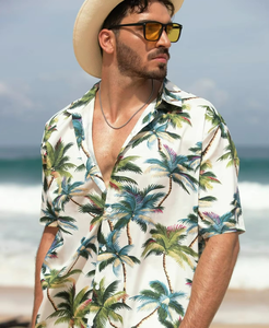 Chemise hawaïenne verte à manches courtes pour homme, col boutonné, séchage rapide, design imprimé personnalisé, vêtements de plage - Product Image 1