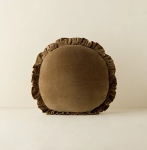 Custom Solid Color Ruffle Velvet Wool Cotton Blend Washable <b>Round</b> Throw Pillow - Product Image 2