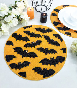 Halloween Spooky Bat Beaded <b>Placemat</b> <b>Round</b> Orange Black Table Decor Spooky Season Boutique Wholesale Artistry By PR India - Product Image 3