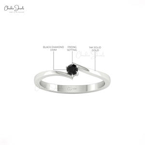 Nuevo Anillo Solitario de Diamante Negro Real de 0.11CTW, Piedra de Nacimiento de Abril, Oro Sólido de 14k, Anillo Delicado, Regalo Perfecto para el Día de la Mujer - Product Image 5