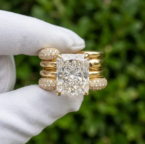 Anillo de Diamantes Cultivados en Laboratorio con Corte Radiante de 3 Quilates, Color E, Claridad VVS2 VS1, Certificado, Juego de Cuatro Piezas, Chapado en Oro de 10K/14K/18K, para Novia - Product Image 2