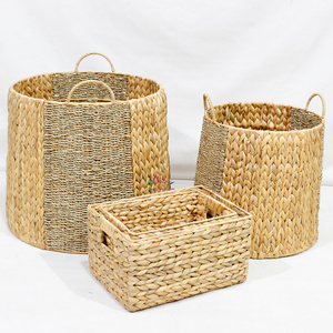 Eco-Friendly Handmade Water Hyacinth <b>Storage</b> Baskets Mix Shape Handle <b>Stackable</b> Multi-Purpose Rustic Style Organizing <b>Containers</b> - Product Image 5