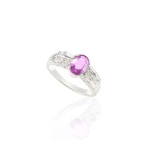 Ensemble de bagues de mariage en or blanc 18 carats avec saphir rose ovale et diamants - Product Image 2