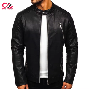 Men's Winter Canvas Leather Jackets with Washed Stand Collar Zipper Closure Sheep Fur Trim Breathable Plus Sized Wholesale - Product Image 5