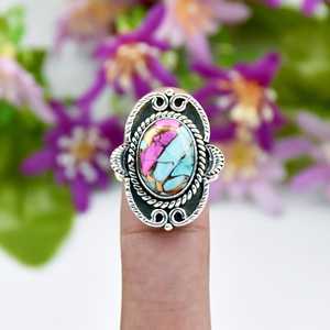 Southwestern Cotton Candy Turquoise Gemstone <b>Ring</b> 925 Sterling <b>Silver</b> <b>Band</b> <b>Ring</b> Boho Statement Fine <b>Ring</b> Jewelry For Women - Product Image 1