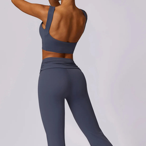 Ensemble de vêtements de sport pour femmes, respirant, séchage rapide, à carreaux, de haute qualité, en spandex/nylon, taille élastique, devant en tissu extensible, pour yoga, course à pied - Product Image 2