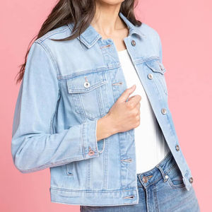 Chaqueta vaquera para mujer con dobladillo deshilachado, estilo casual - Product Image 1