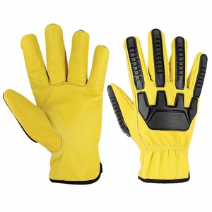 Gants de travail en cuir de vachette grainé de qualité supérieure, jaunes, résistants aux chocs, durables, pour la protection au travail - Product Image 1
