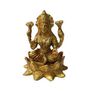 Laxmi sentado en Lotus hecho a mano diseño moderno estatua de latón escultura religiosa india para el hogar Oficina o decoración del templo - Product Image 1