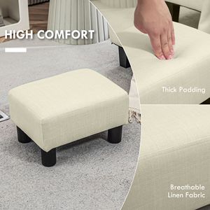 Pouf Cubo Beige Piccolo in Tessuto di Lino Imbottito con Gambe in Plastica per Casa, Ufficio e Camera da Letto - Product Image 4