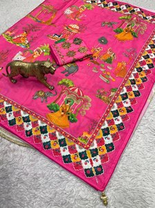 Sari de Chinnon Estampado, Sari de Chinnon con Trabajo Manual Meher, Sari con Latkan Pesado, Sari de Chinnon Premium, Sari Tradicional de Diseño de Lujo - Product Image 2