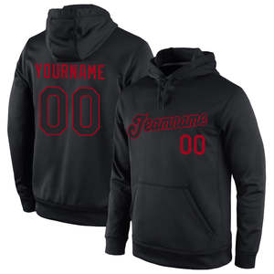 Sweat-shirt à capuche personnalisé pour homme, en coton noir French Terry, avec poche avant et imprimé rouge - Product Image 1