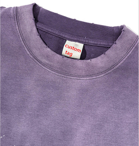T-shirt en coton tricoté décontracté à manches courtes et col rond pour homme, couleur unie violette, taille oversize - Product Image 5