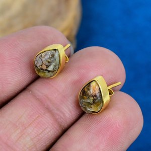 Boucles d'oreilles clous en pierre précieuse œil de chat jaune naturel en forme de poire, plaqué or 18 carats sur argent sterling 925 - Product Image 2
