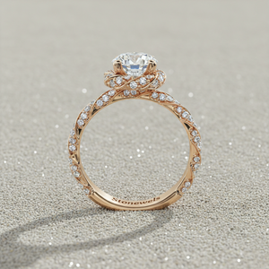 Anillo de Compromiso con Diamante Cultivado en Laboratorio, Chapado en Oro Rosa de 14K, Diseño Trenzado con Halo, Joyería Vintage Personalizada, Fabricante OEM ODM - Product Image 3