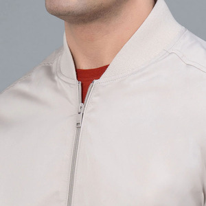 Men's Solid Color Bomber <b>Jacket</b> <b>Zipper</b> Closure Stand Collar Casual Style Autumn Wear 100% Polyester Regular Fit - Product Image 5
