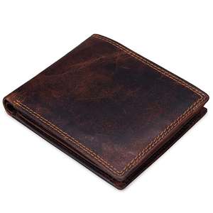 Authentic Men's Short Vintage Genuine Leather <b>Wallet</b> with <b>RFID</b> Protection and Pearl Closure Customizable Size Color OEM ODM Bulk - Product Image 1