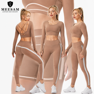 En gros, Marque Renommée, T-shirt de Yoga et Pilates Uni, Respirant, Extensible, Sans Couture, Côtelé, Col Rond, Taille Mi-Haute, en Spandex Écologique - Product Image 3