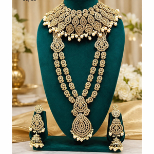 JeweleMarket Women's Gold Plated Crystal & Rhinestone Beads Ethnic Double <b>Bridal</b> <b>Necklace</b> <b>and</b> <b>Earring</b> <b>Set</b> - Product Image 1