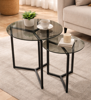 Meja Kopi Kaca Modern Lumetal KTS-250429-02 Terlaris, Rangka Logam, Kaca Tempered, Furnitur Ruang Tamu Dekoratif KD