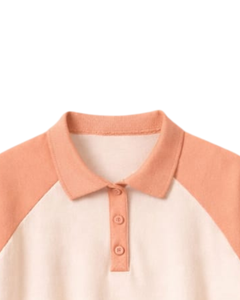 Custom <b>Peach</b> Beige Women Cropped Polo T Shirt Raglan Sleeve Casual Cotton <b>Top</b> Button Placket Loose Fit Summer Streetwear Tee - Product Image 4