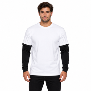 Custom Men <b>Double</b> Sleeve <b>Shirt</b> Trendy Y2K Layered Long Sleeve T <b>Shirt</b> Faux <b>Two</b> Piece Tee Fashion Mens <b>Double</b> Sleeve T <b>Shirt</b> - Product Image 1