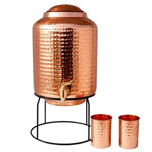 Distributeur d'eau en cuivre avec finition martelée et robinet pour usage domestique - Product Image 1