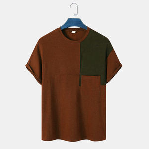 Patchwork Color Block Men T Shirt Oversized <b>Short</b> Sleeve Pocket Cotton Casual Streetwear Tee - Product Image 1