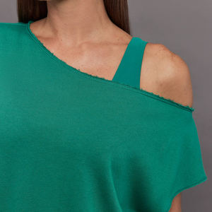 Sweat-shirt tricoté ample à col rond et manches courtes pour femme, épaules dénudées, respirant, grande taille, imprimé, hiver, coupe oversize - Product Image 6