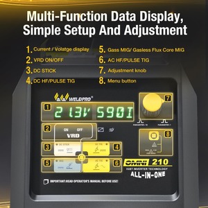 Soldadora multiproceso 200A 110V/220V, MIG sinérgica/Flux Core/Stick/Spool Gun/AC/DC TIG HF con pulso, 6 en 1 con frecuencia ajustable - Product Image 5