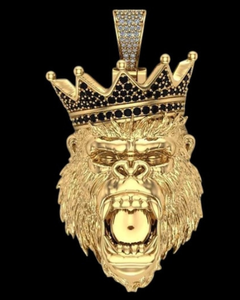 Pendentif en argent sterling 925 plaqué or, motif gorille 3D avec couronne, personnalisé avec moissanite, style hip-hop, pendentif animal pour homme - Product Image 1