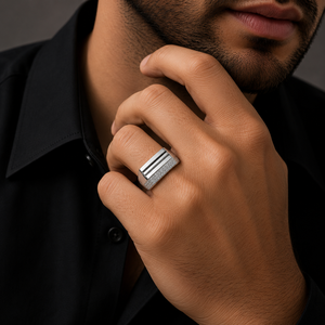 925 Sterling <b>Silver</b> Geometric Micro Pave Cubic Zirconia Signet <b>Ring</b> <b>for</b> <b>Men</b> Wedding Party High Polish Finish - Product Image 1
