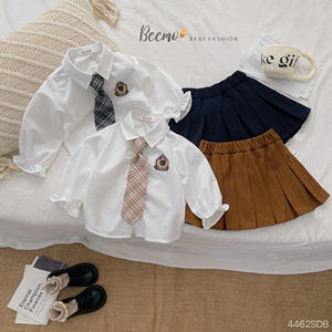 Robe d'été de style uniforme scolaire pour filles de haute qualité avec un nouveau design, jupe en coton, chemise blanche et cravate, ensemble de vêtements pour filles en bas âge - Product Image 5