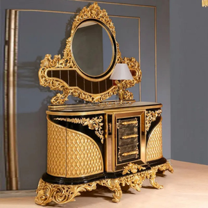 Juego de Dormitorio Clásico Negro Dorado, Tallado a Mano, Estilo Europeo, Madera de Caoba, Tamaño King, Muebles de Lujo para Hotel - Product Image 6