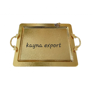 Bandeja dorada decorativa elegante para comida y servicio de dulces, uso al por mayor, pedido personalizado, nuevas bandejas de diseño martillado para decoración - Product Image 1